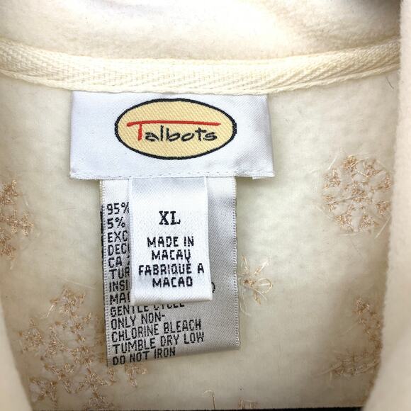 Talbots Fleece Jacket Womens XL Cream Embroidered Snowflake Full Zip Winter Cozy - Picture 5 of 6